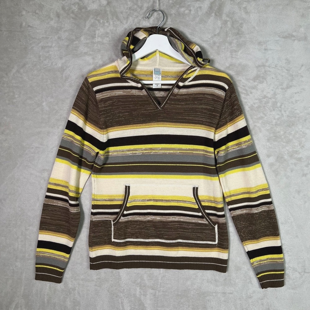 Patagonia Water Girl Sweater Womens S Hooded Brown Yellow Striped Wool Blend